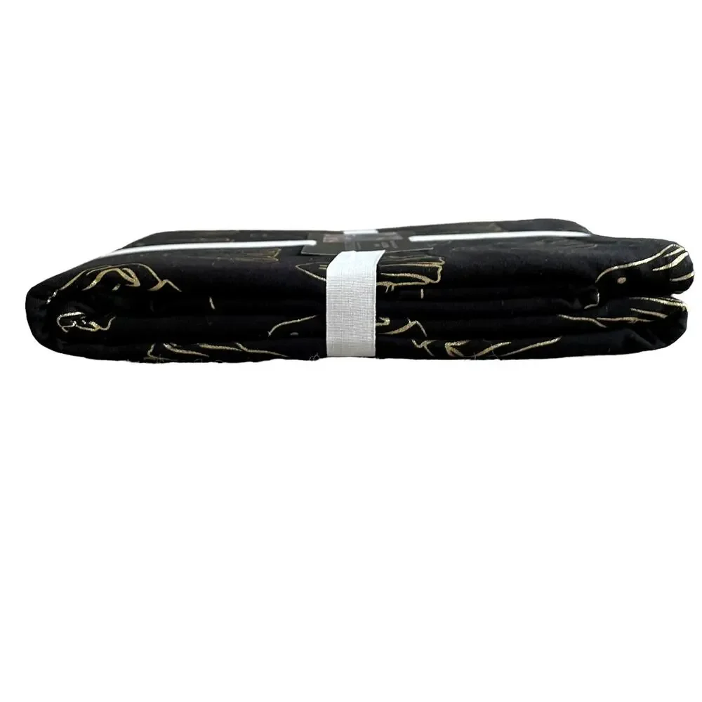 Rachel Zoe HALLOWEEN GHOST Tablecloth 60x120 Oblong Cotton Black & Gold NEW